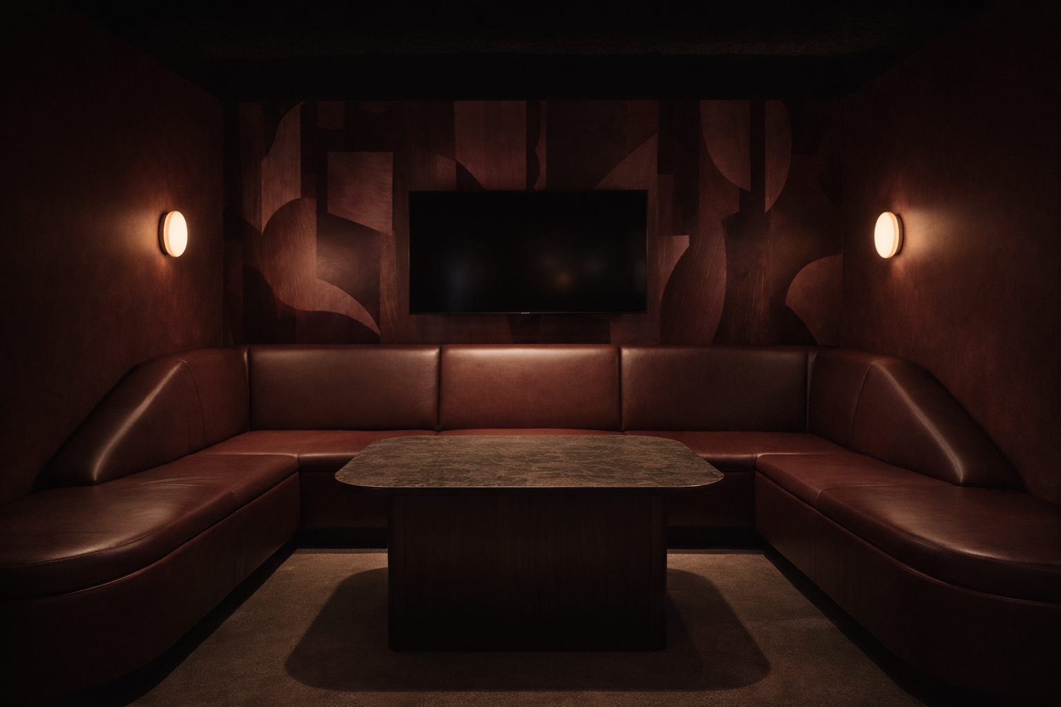 Private room with sculptural leather seating at JADE